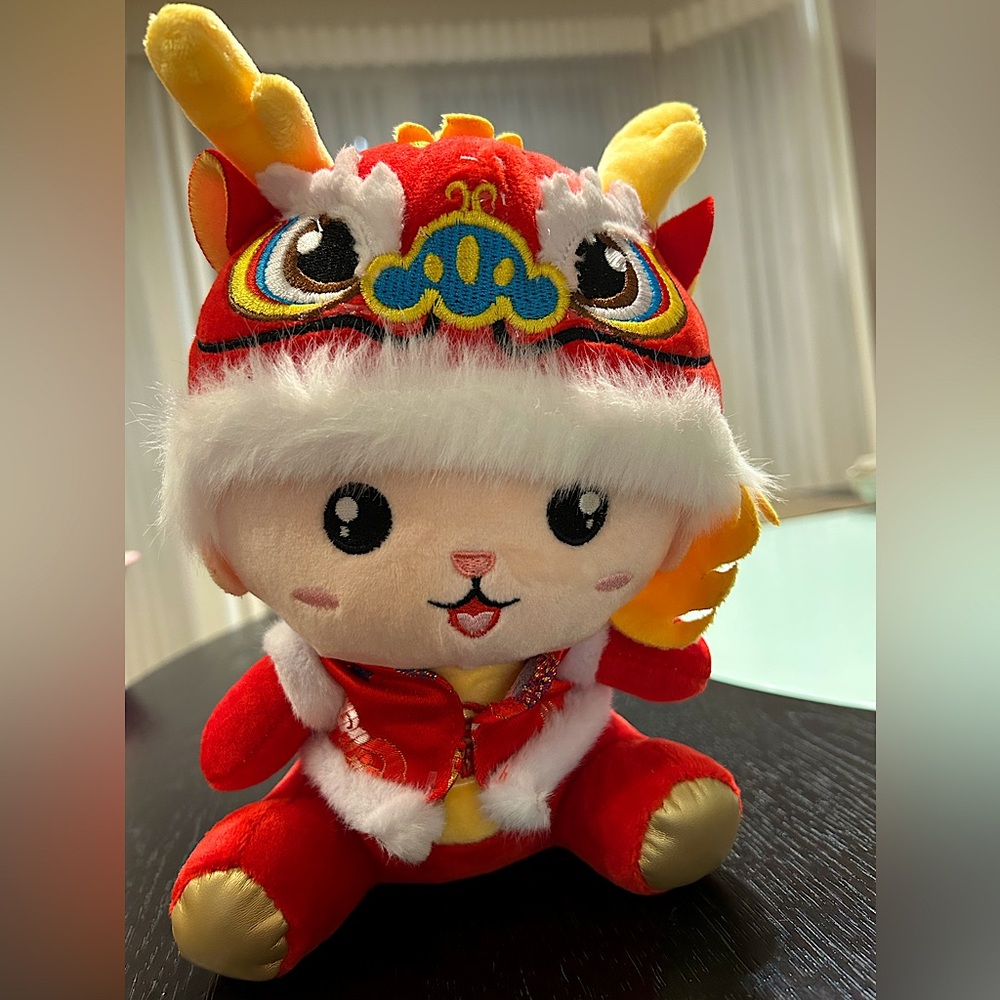 New in package Plush stuffed doll year of the Dragon baby 8” sitting red